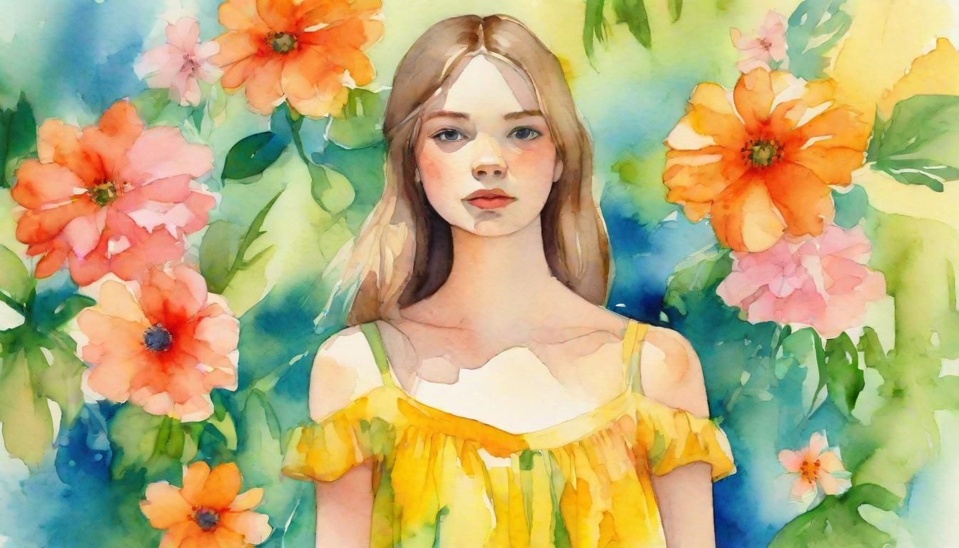 Whimsical Watercolor Portrait in Floral Garden
