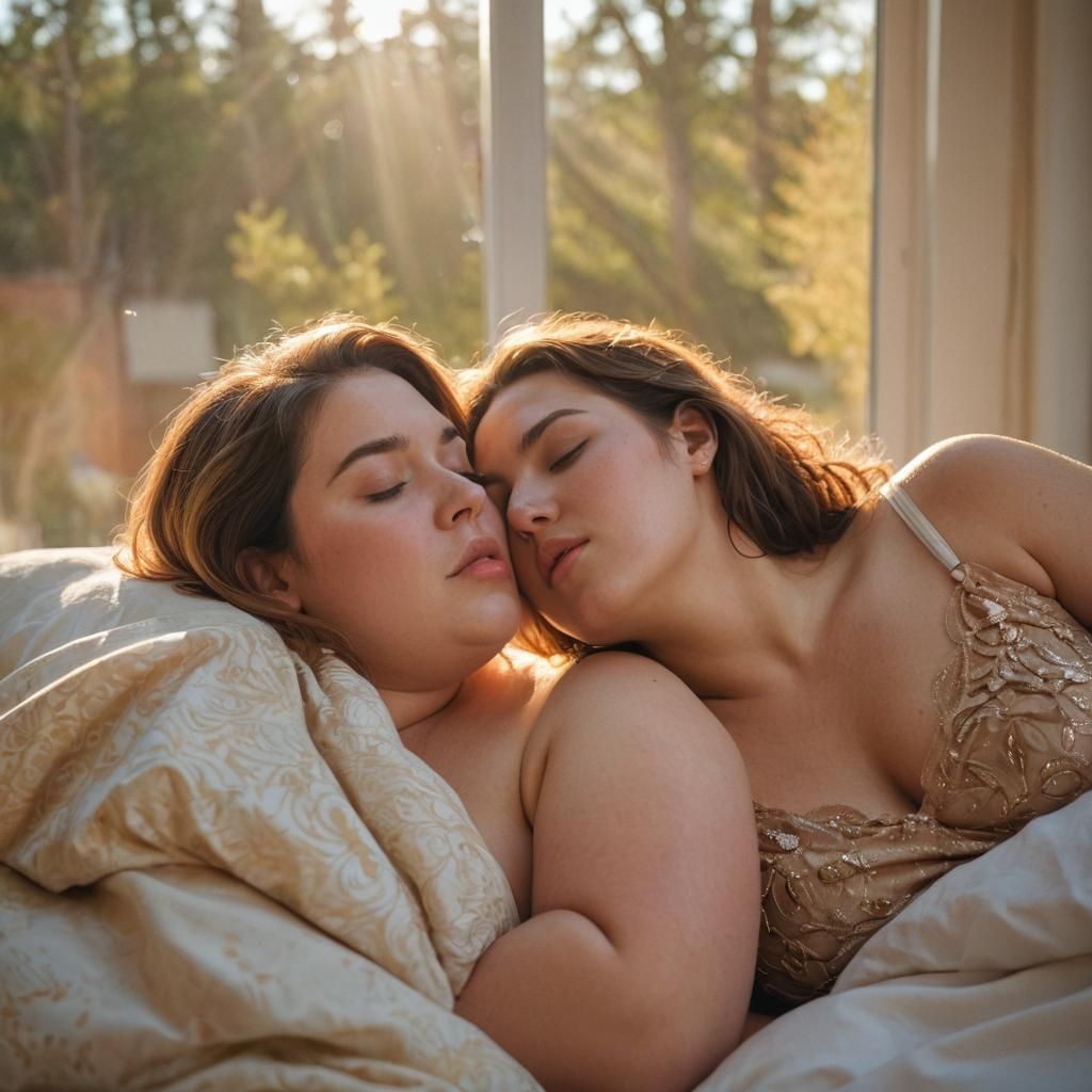 Two Women Kissing in Bed, Concept Art Portrait