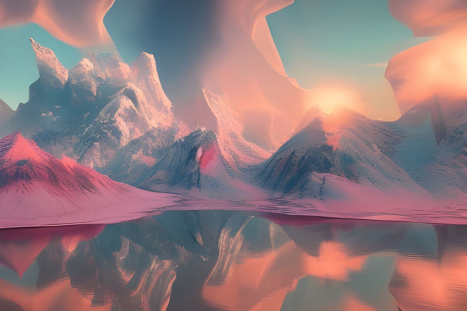 Ethereal Ice Mountains with Pink Clouds