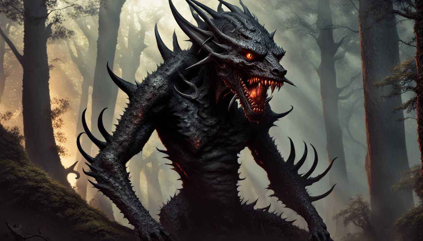 Scary Kobold Demon with Black Scales in Hellfire