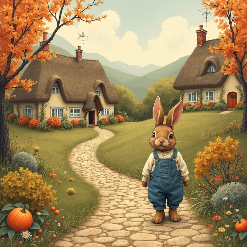 Whimsical English Countryside Scene in Rustic Style