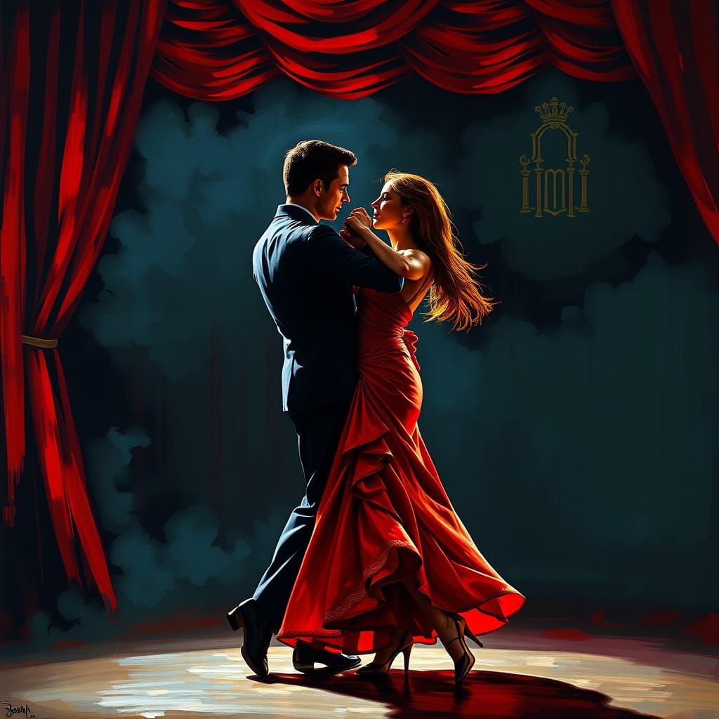 Passionate Argentine Tango Dance in a Smoky Stage