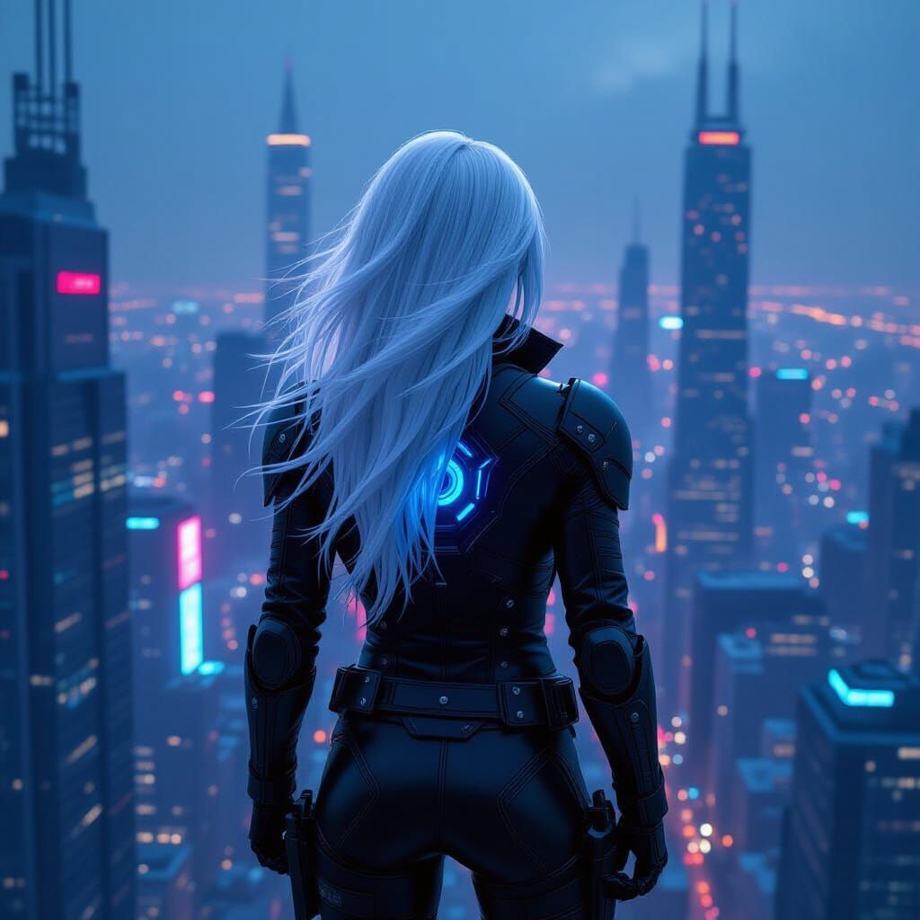 Cyborg Warrior in Neon Metropolis: Dystopian Cyberpunk Art