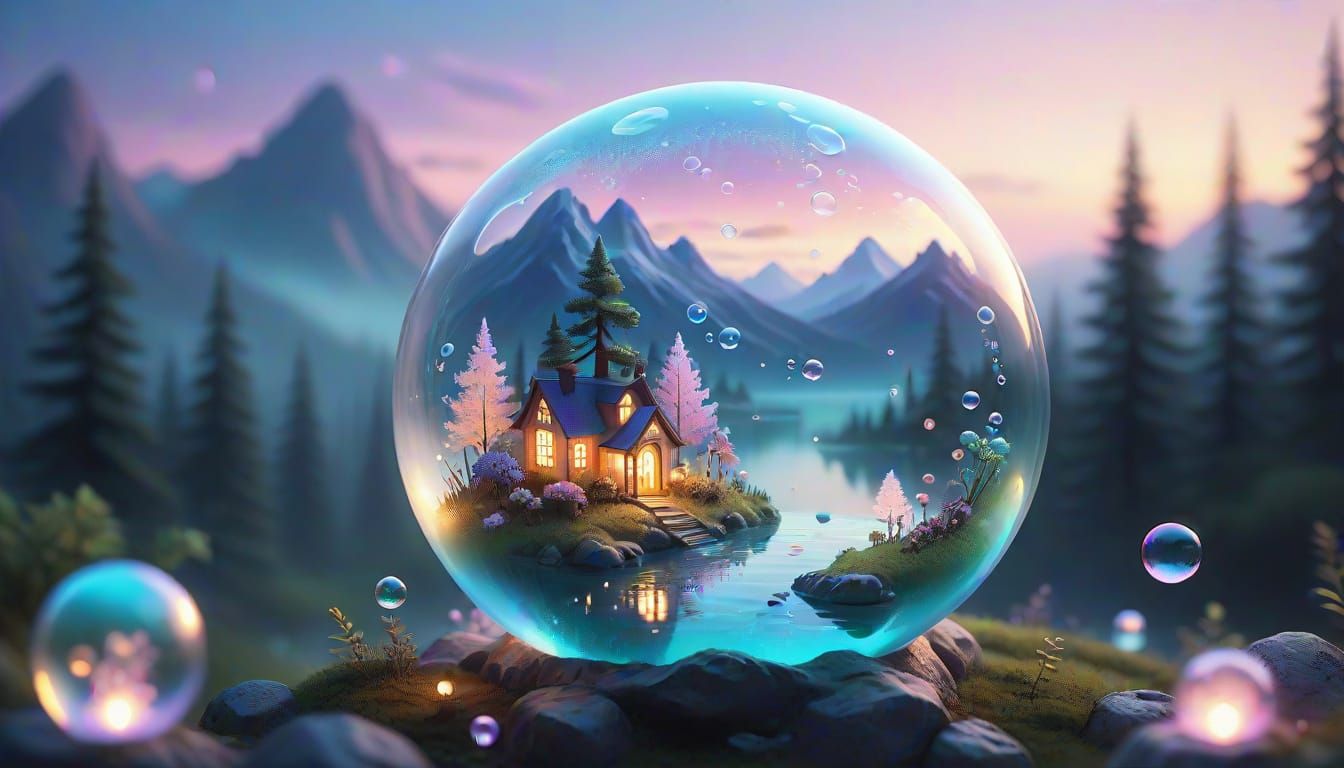 Ethereal Bubble World in Dreamy Fantasy Style
