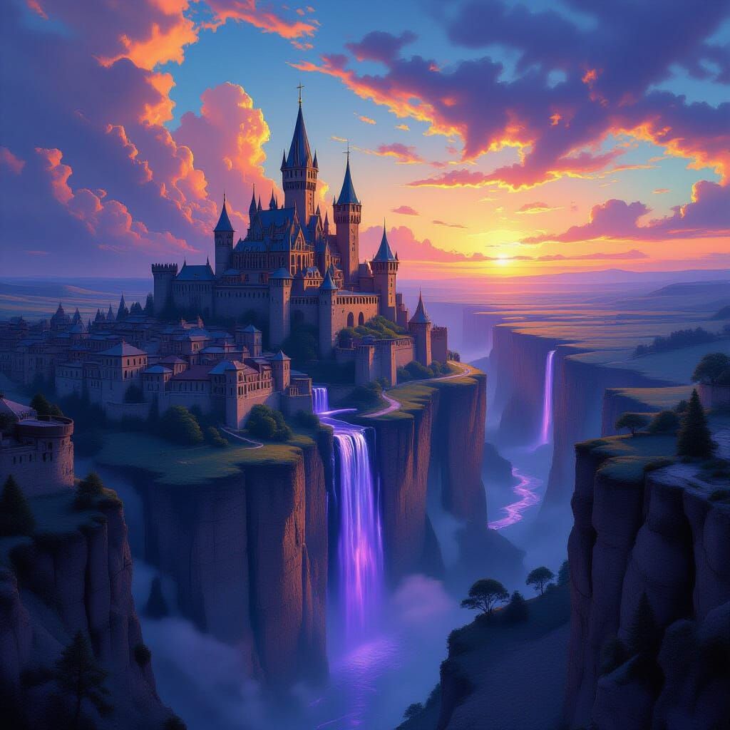 Surreal Medieval Castle with Bioluminescent River in Escher ...