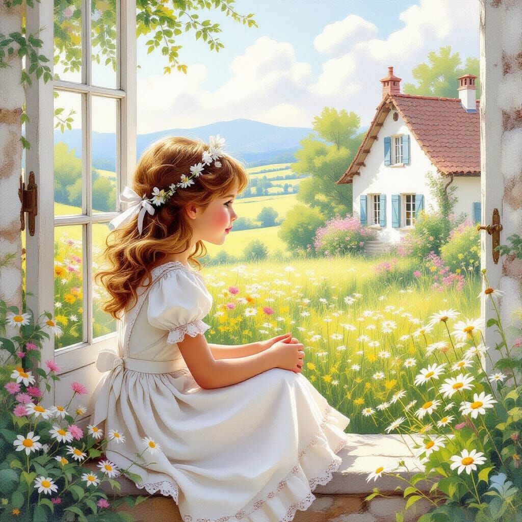 Young Girl in Provençal Landscape, Vintage Charm