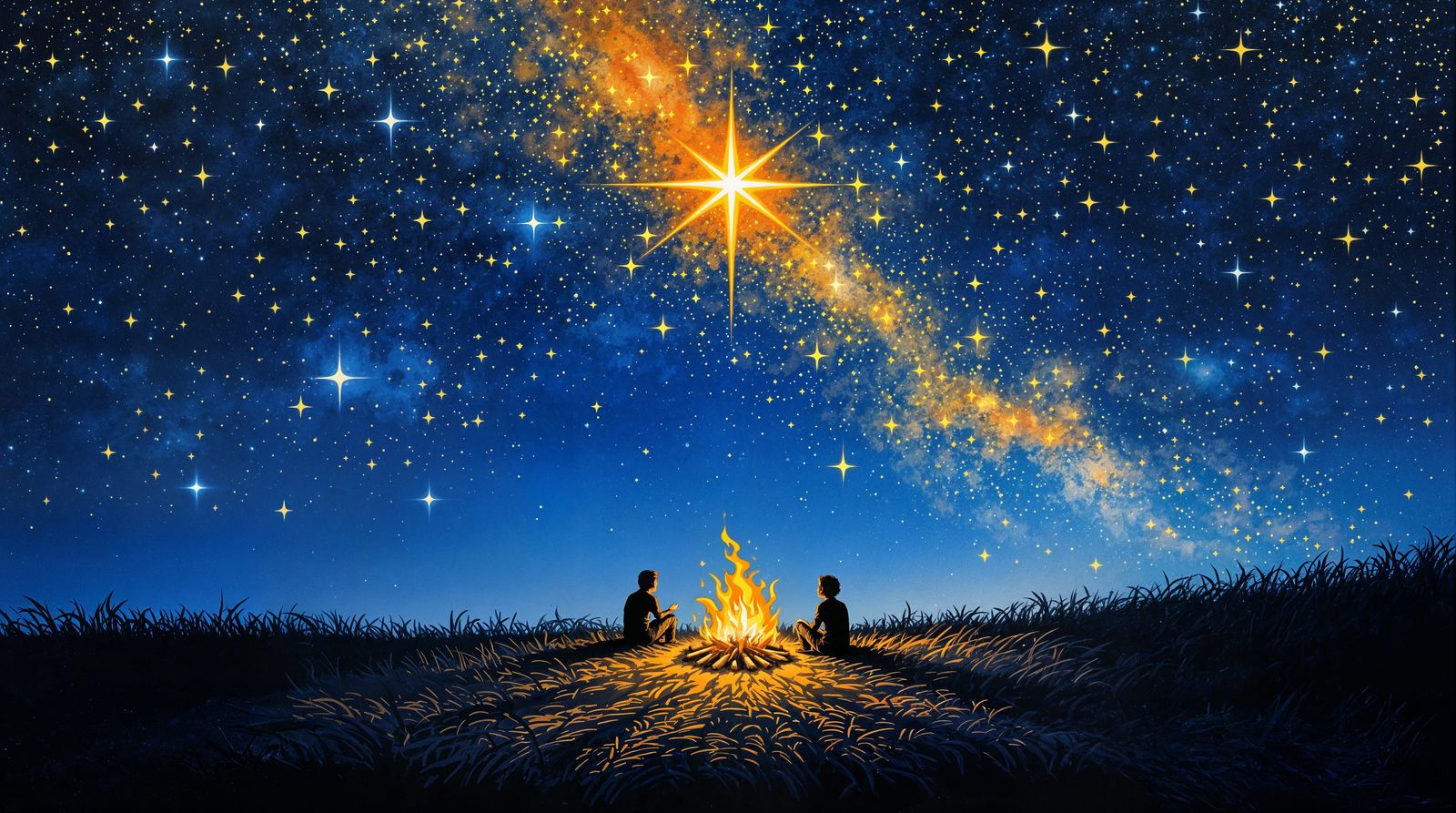 Impressionistic Starry Night Campfire Gathering
