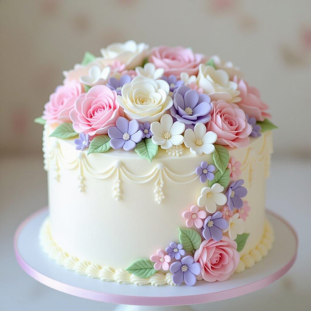 Whimsical Princess Birthday Cake with Pastel Flowers