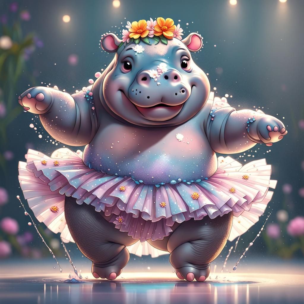 Hippo Ballerina in Flowery Tutu: Splash Art