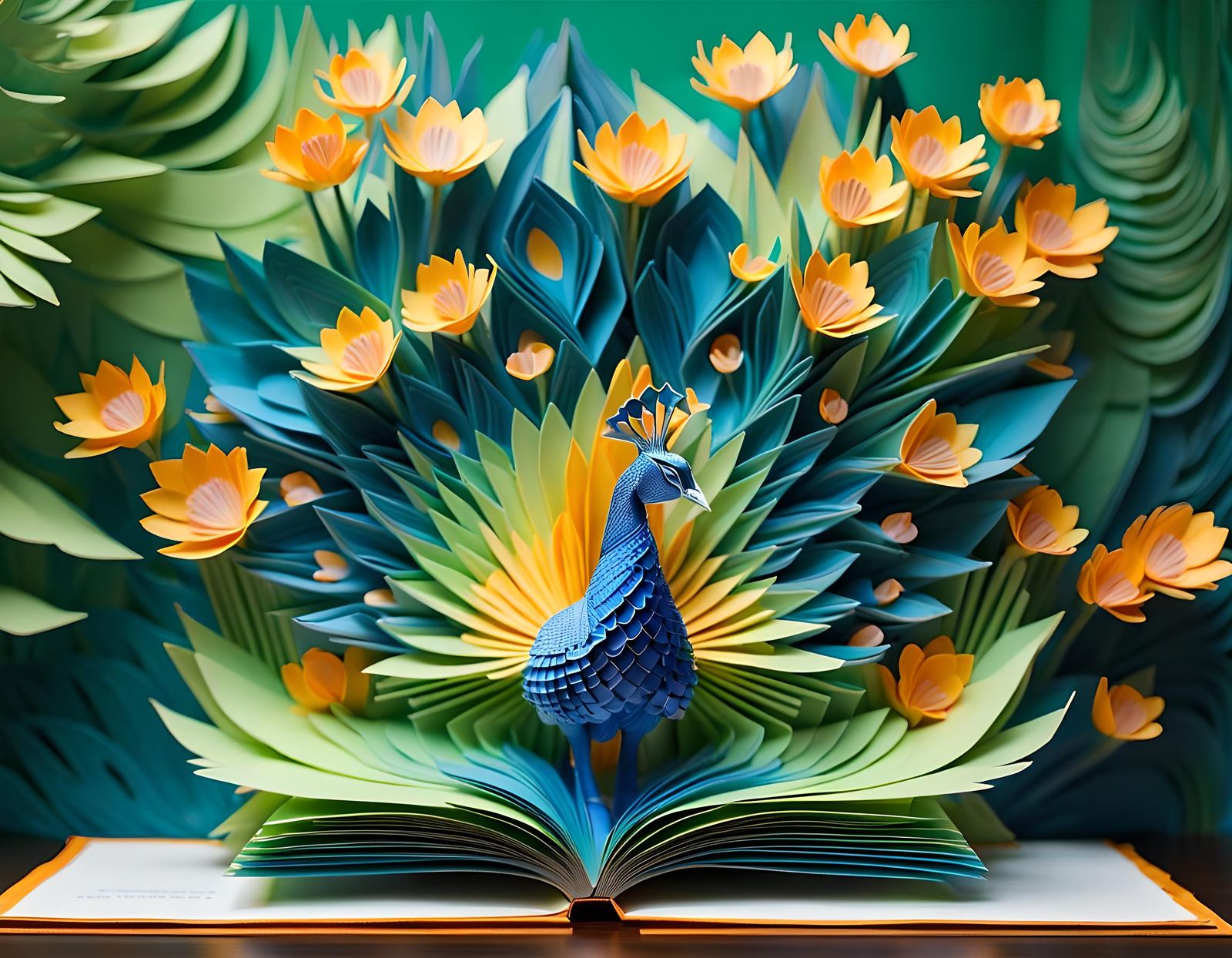 Peacock Pop-Up Book. Paper Art