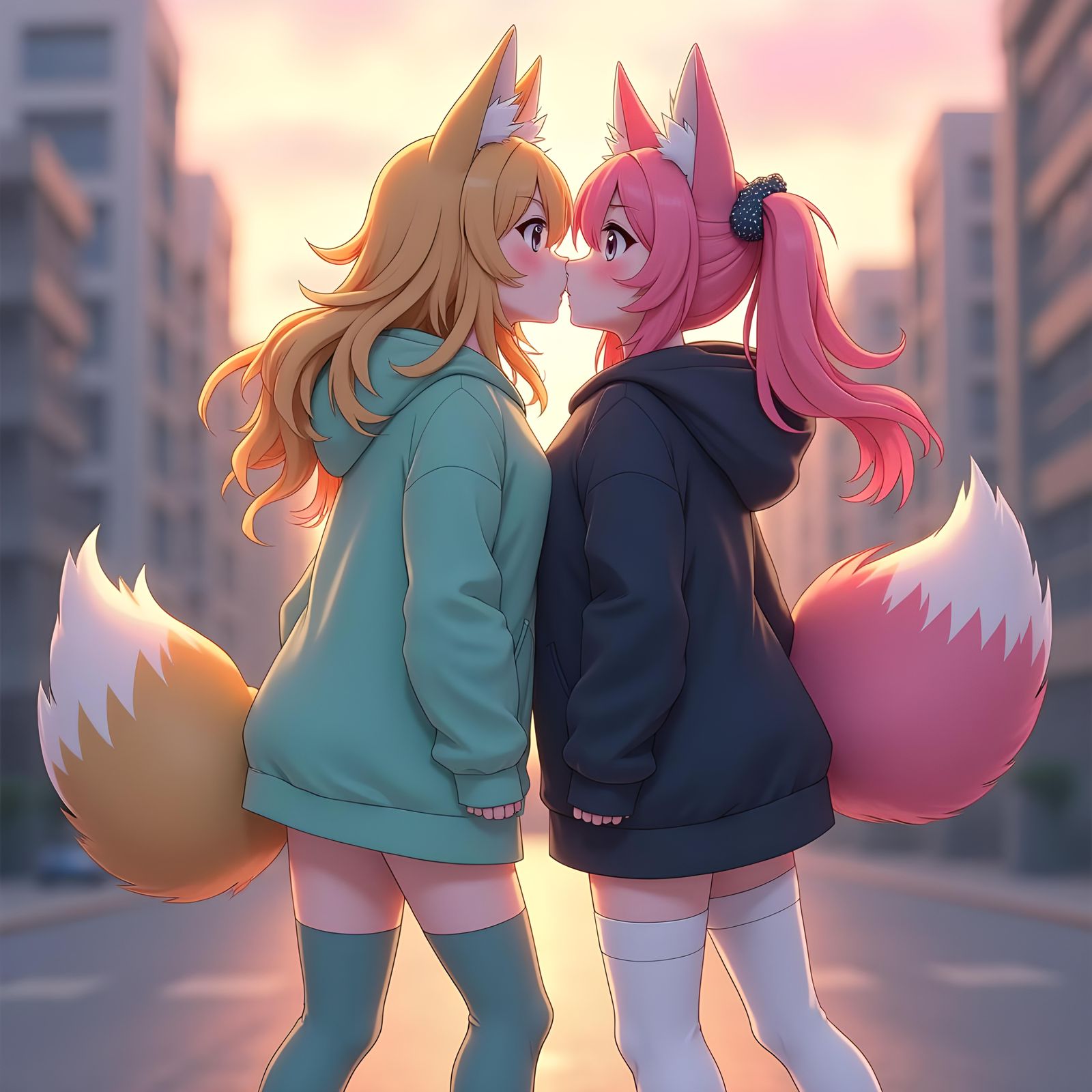 Gyaru Foxgirl Kissing Neet Foxgirl: Anime Art