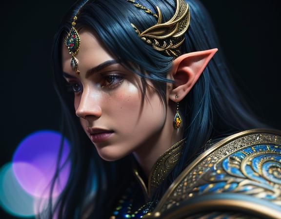 High Elf Warrior on Battlefield in Digital Painting Style