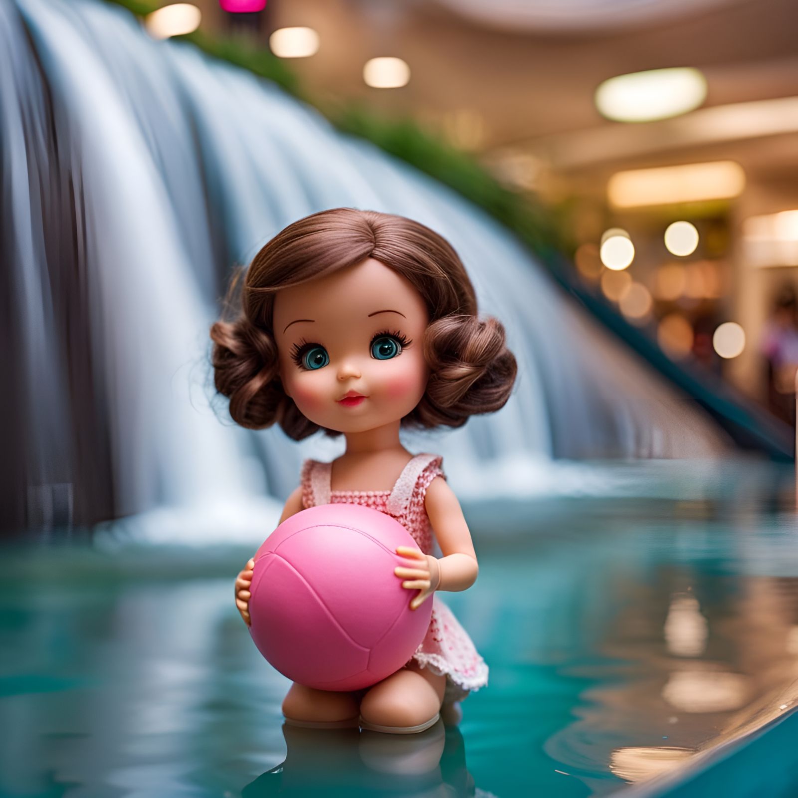 Adorable Doll Portrait at Mall Waterfall