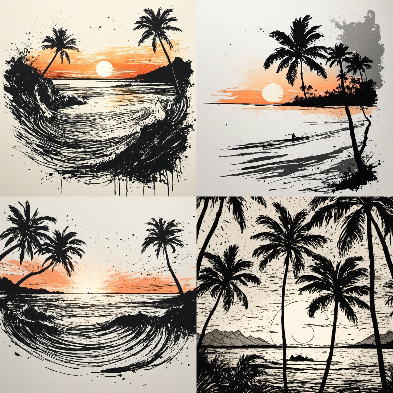 Minimalist Hawaiian Sunset Single-Line Drawing
