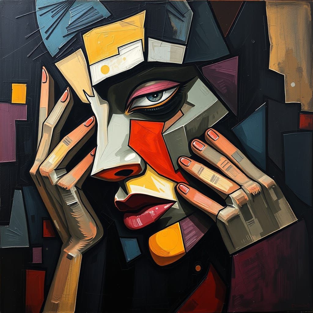 Abstract Cubist Art of Emotional Turmoil