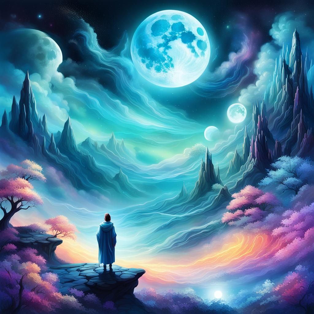 Mystical Being in Iridescent Fantasy Landscape