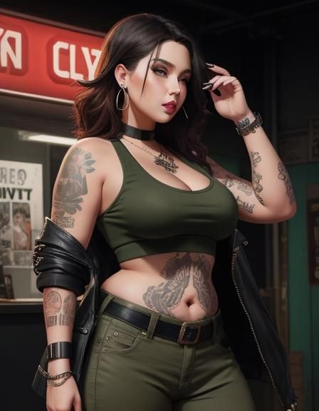 Plus-Size Woman with Tattoos in Anime Key Visual