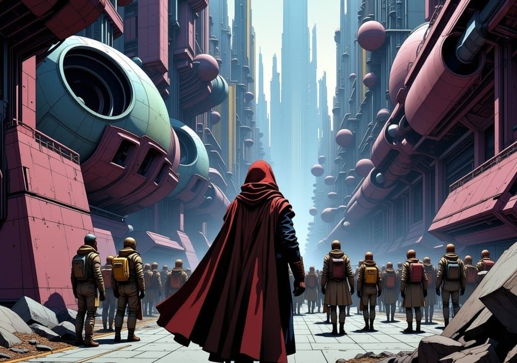 Jedi Master in Moebius-Inspired Fantasy City