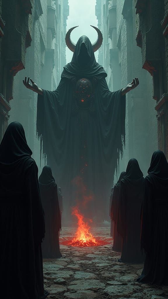 Cultists and a Great Horned Devil