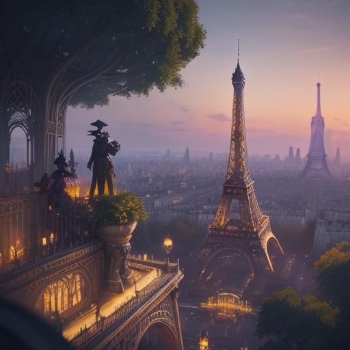 Eiffel Tower in Dreamlike Parisian Cityscape