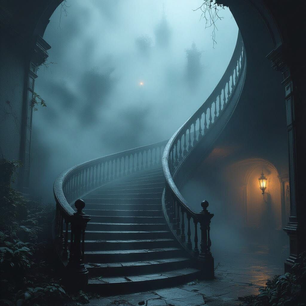 Eerie Staircase Twisting Downward in Digital Art Style