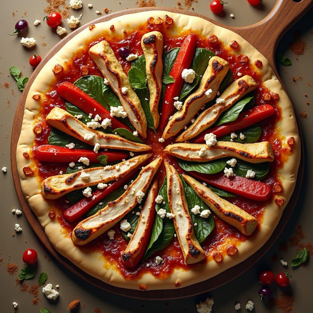 Vibrant Veggie Pizza with Chicken, Fantasy Art