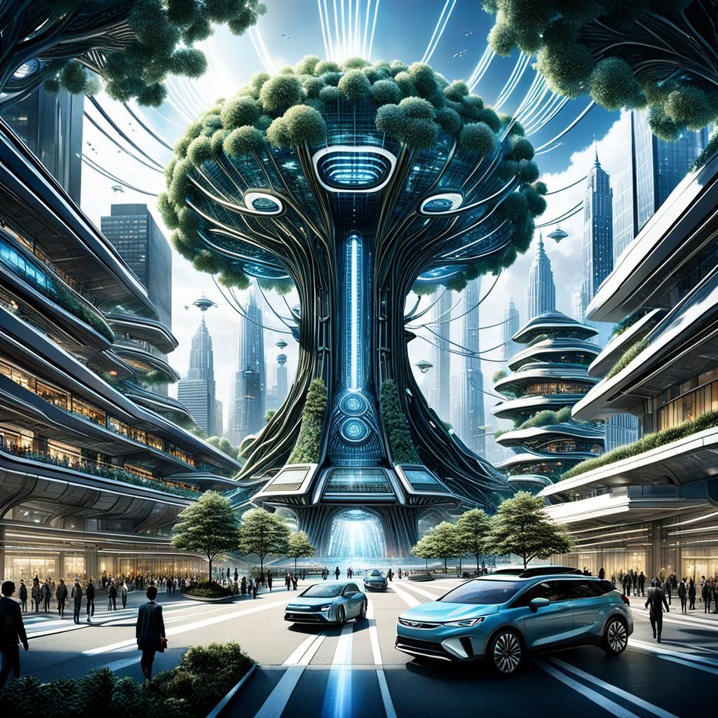 Futuristic Metropolis with Quantum Transportation Center
