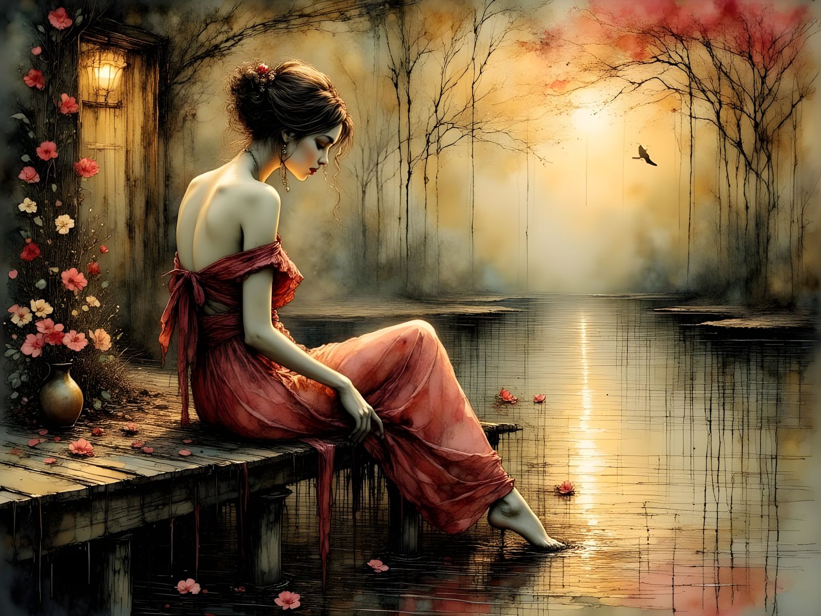 Elegant Woman in Flickering Light