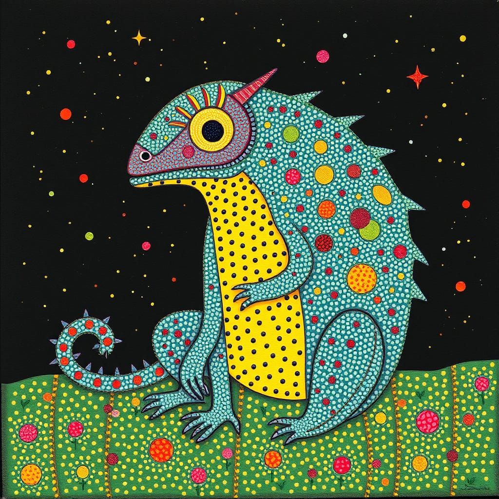 Pointillism Creature in Mordecai Ardon Style