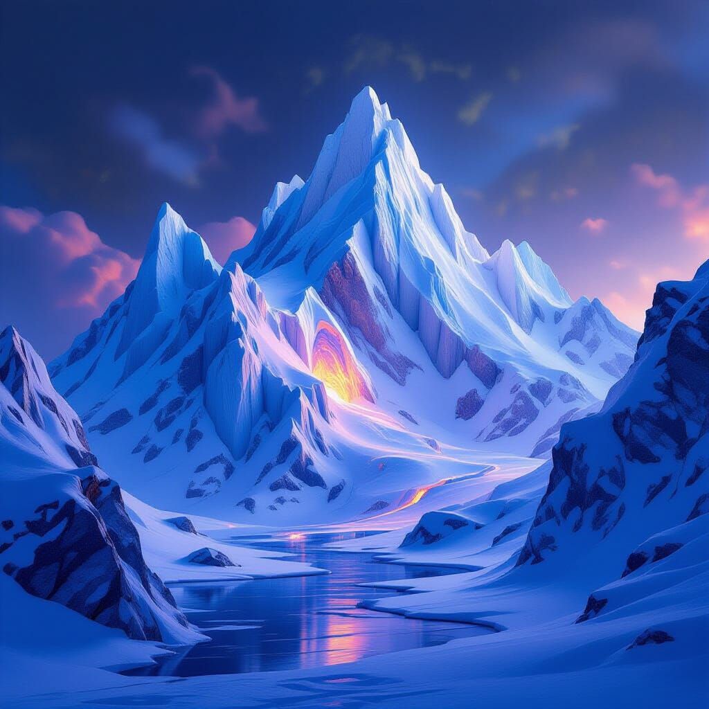 Ethereal Ice Peaks Sculptural Fantasy Artwork