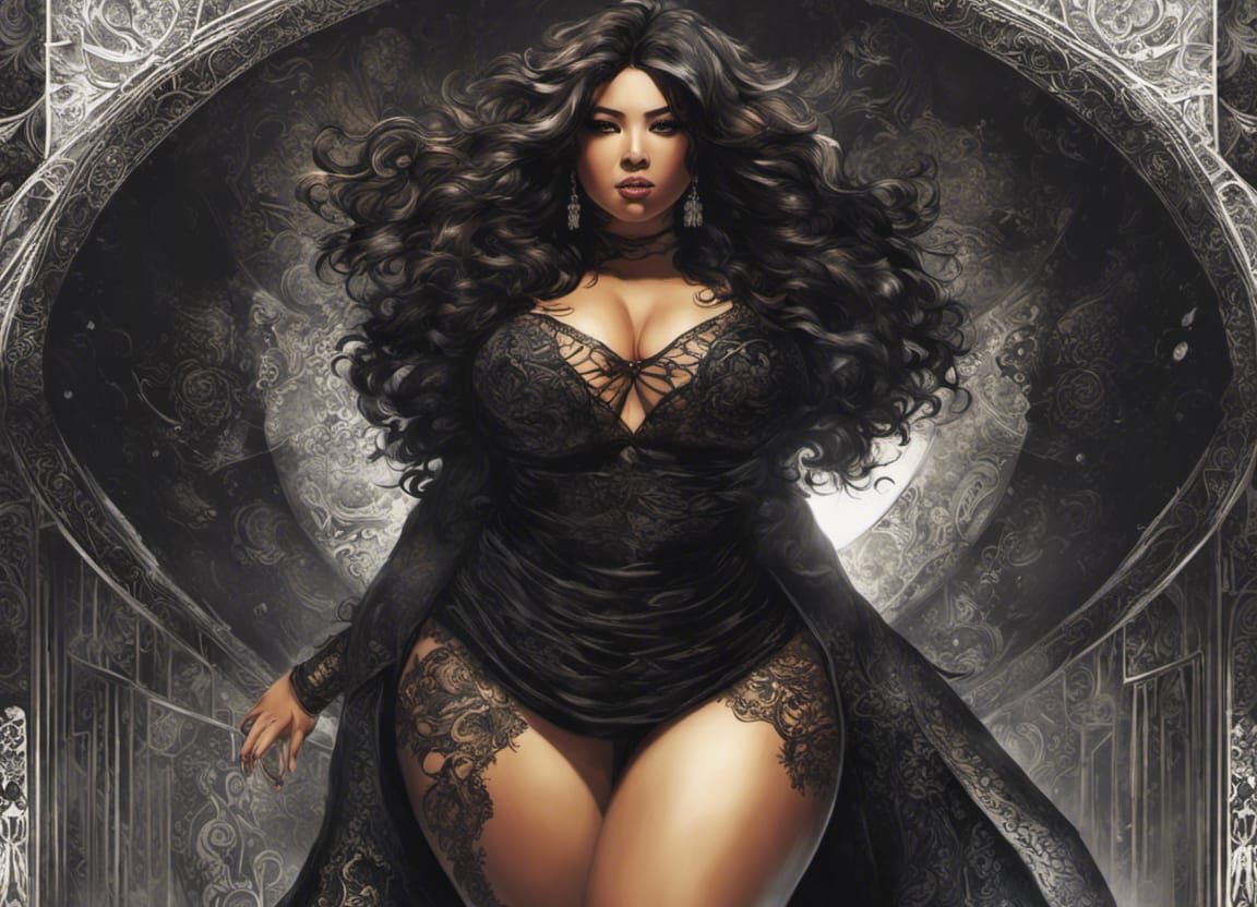 Voluptuous Woman Portrait in Graffiti Street Art Style