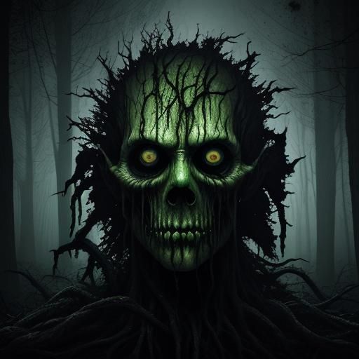 Grotesque Mutated Figure Emerges from Dark Forest