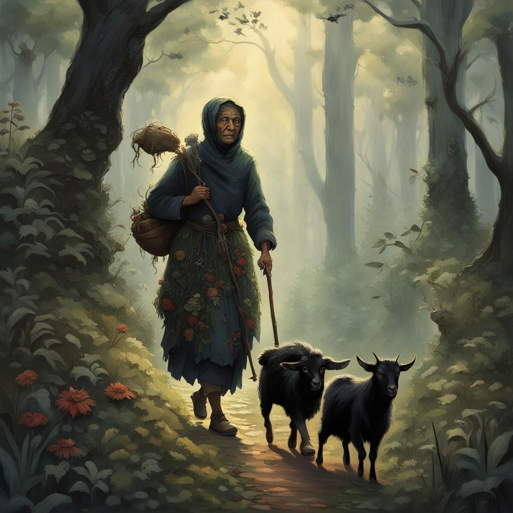 Baba Yaga Walks Through Forest, Detailed Matte Painting