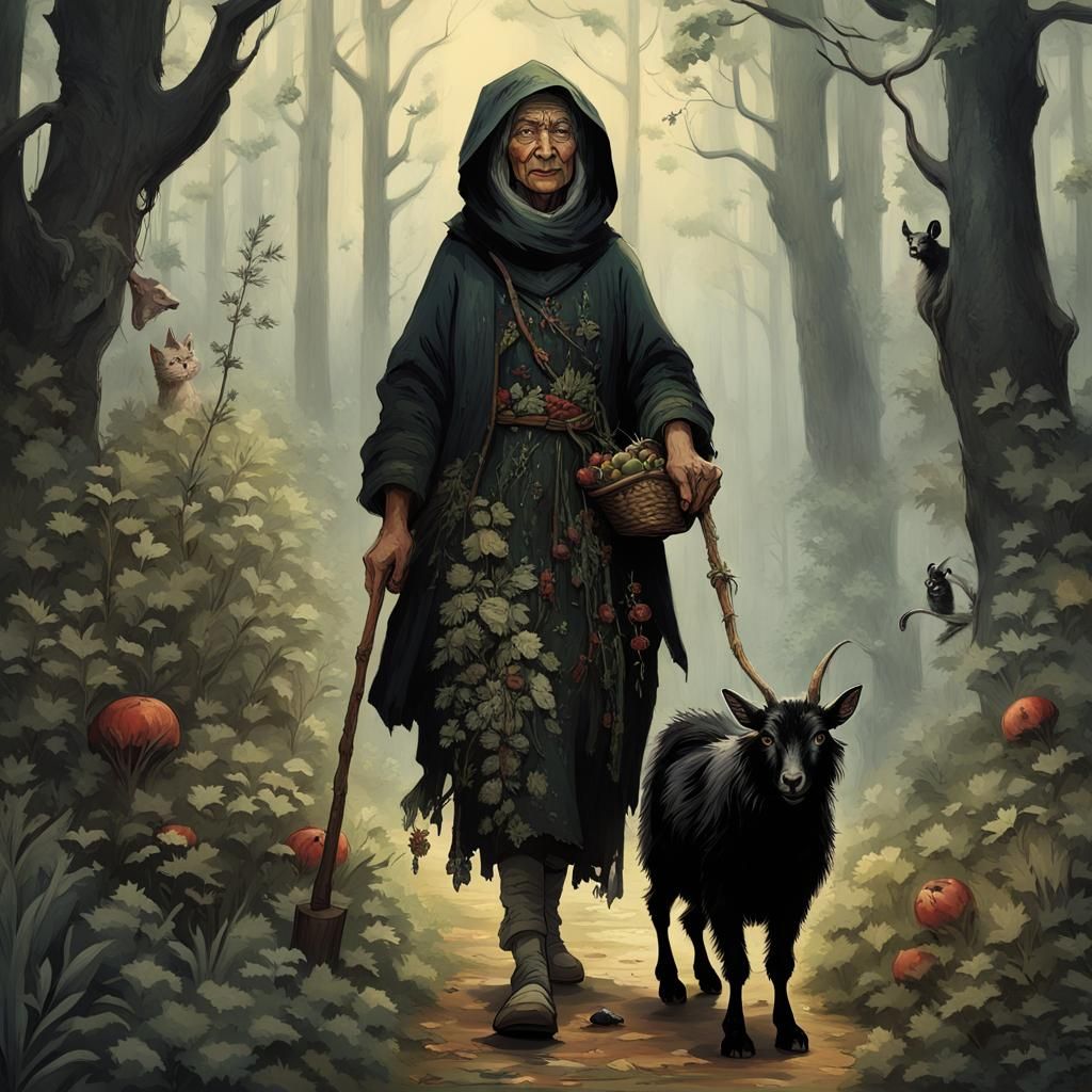 Baba Yaga in Forest: Detailed Matte Painting