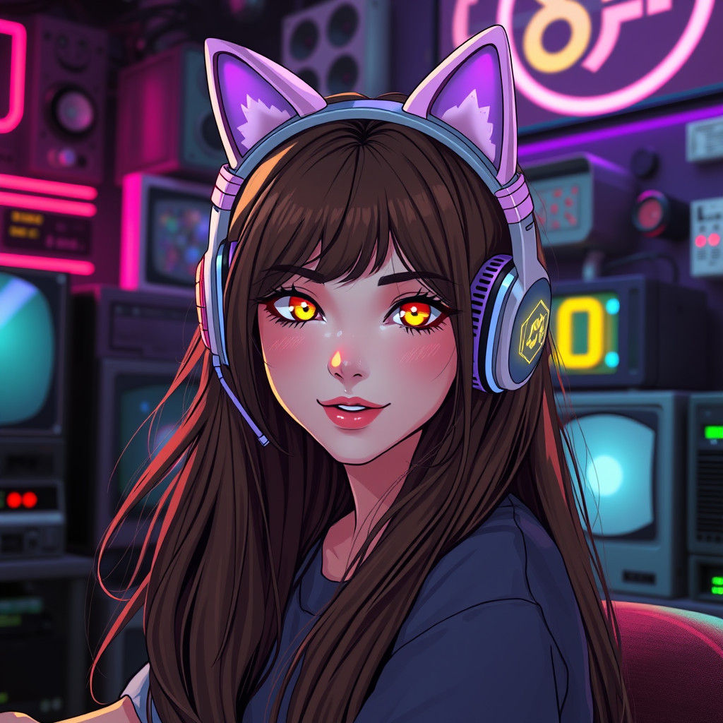 Gamer Girl in Retro-Futuristic Synthwave Style