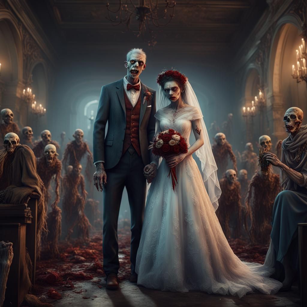 Zombie husband and wife getting maried