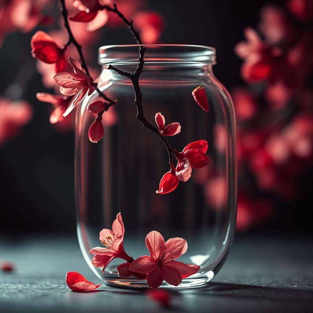 🌸Petals are gently falling around the jar🌸