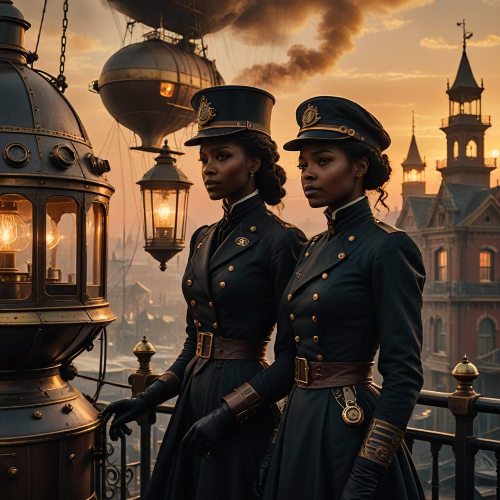 Steampunk Airship Captain on Dirigible Deck, Cinematic Still
