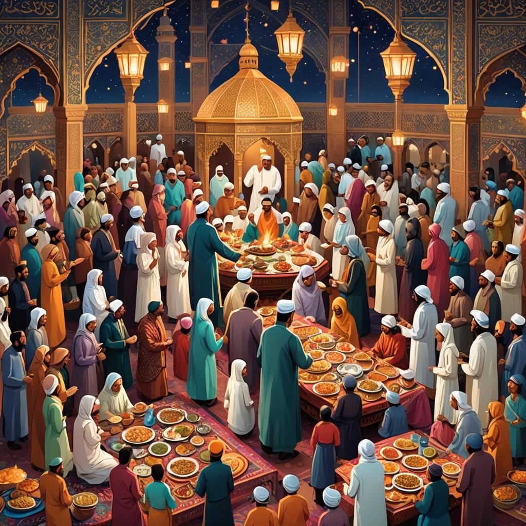 Festive Eid Celebration in Traditional Islamic Art