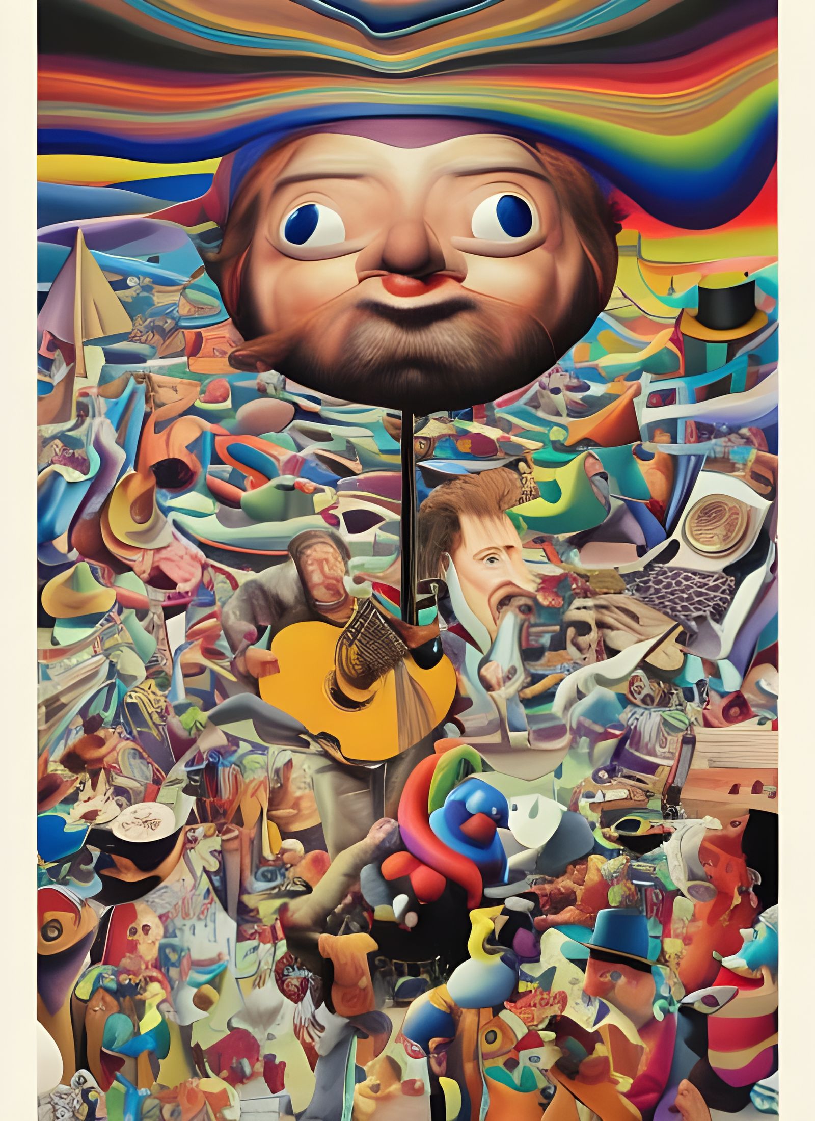 Surreal Head on a Pole with Celestial Particles