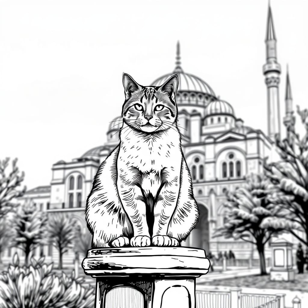 Regal Cat Amidst Hagia Sofia's Grandeur