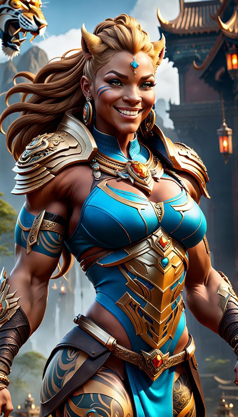 Fierce Lioness Goddess with Tattoos: Fantasy Art