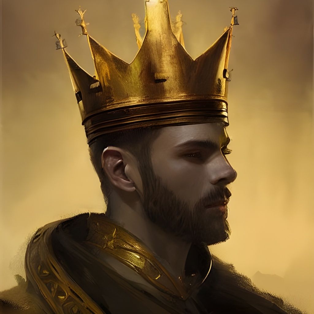Sinister Young King with Iron Crown, Oil Painting