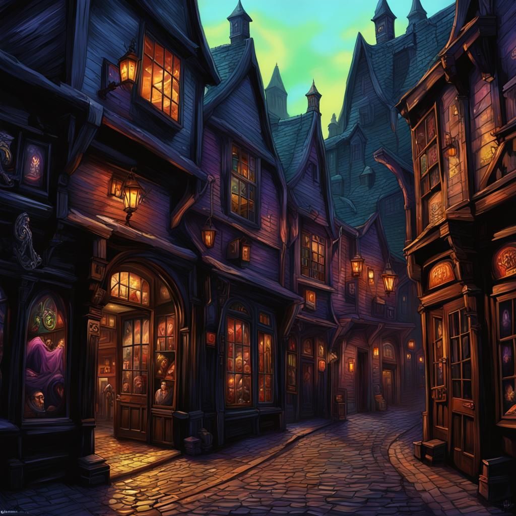 Knockturn Alley: Dark Arts Wizarding Street in Hyperrealism