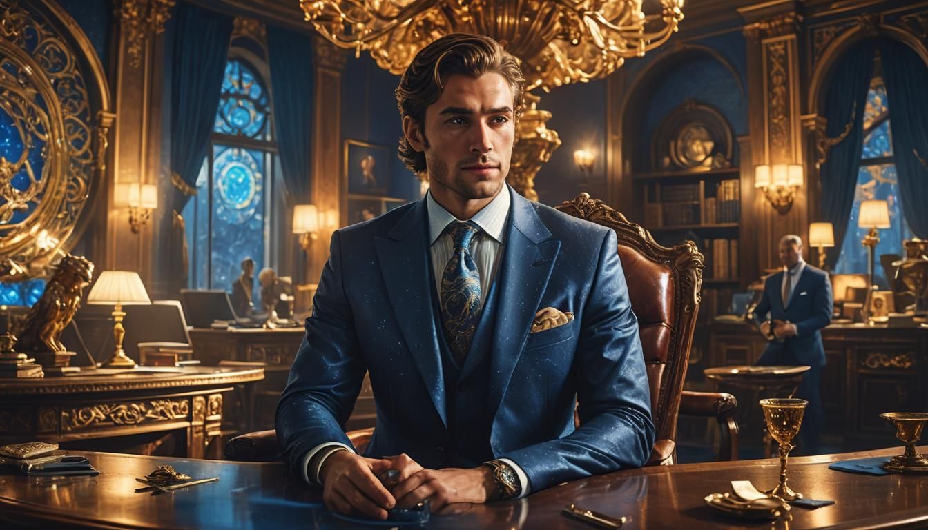 Luxurious Office: Fantasy Businessman in Art Deco Style