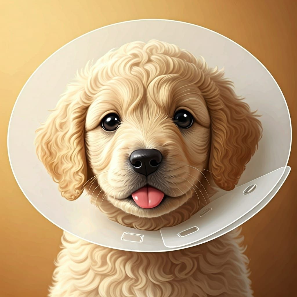 Adorable Blonde Puppy with Cone in Anime Style