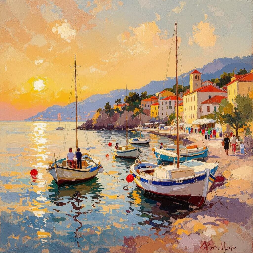 Italian Coast Seascape in Impressionistic Style