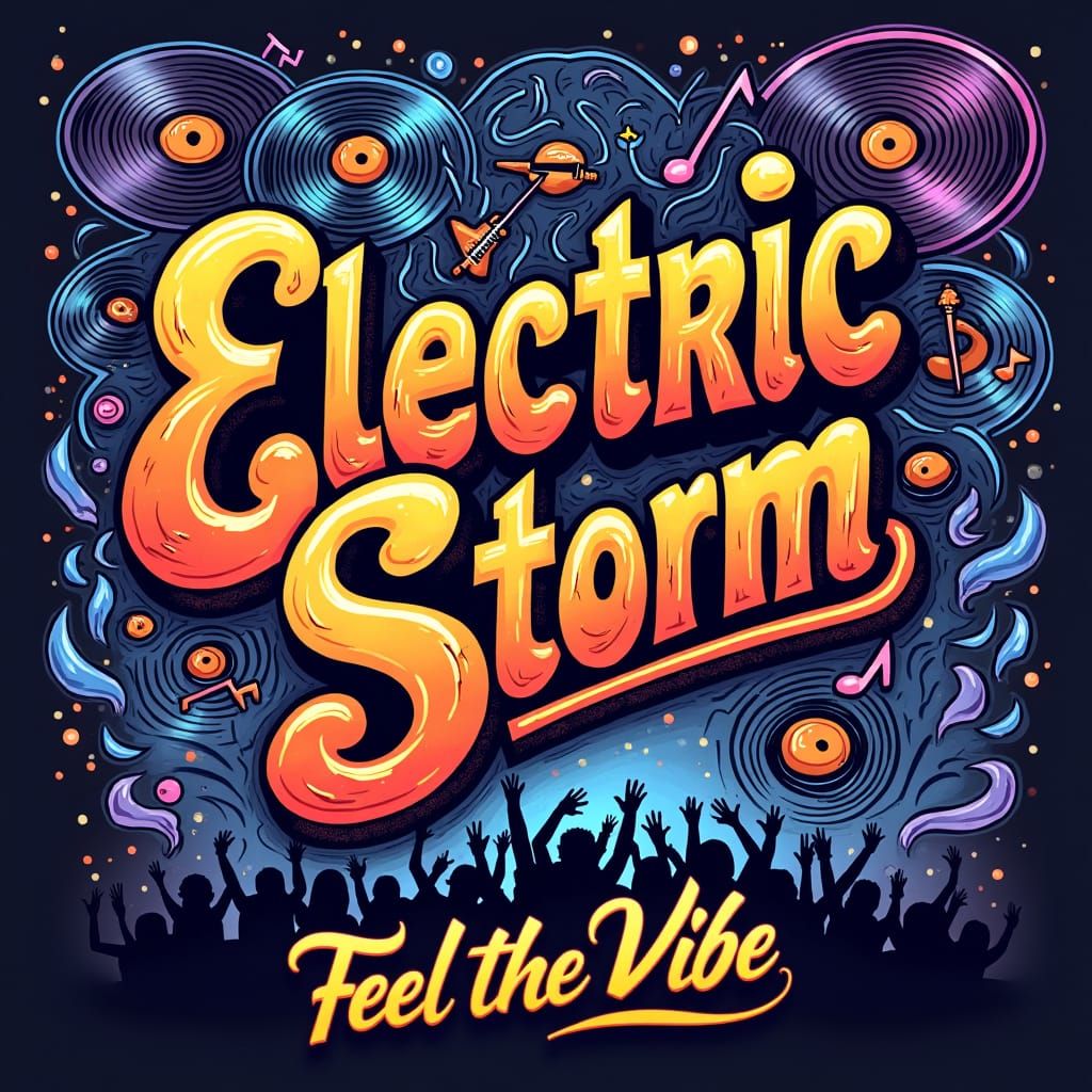 Electric Storm: Retro Rock Band Logo in Psychedelic Art