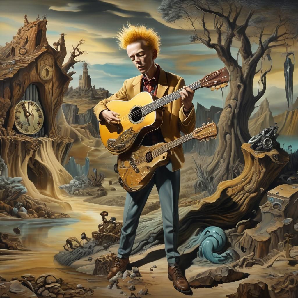 Surreal Melting Beavis Presley in Dali-esque Oil Painting