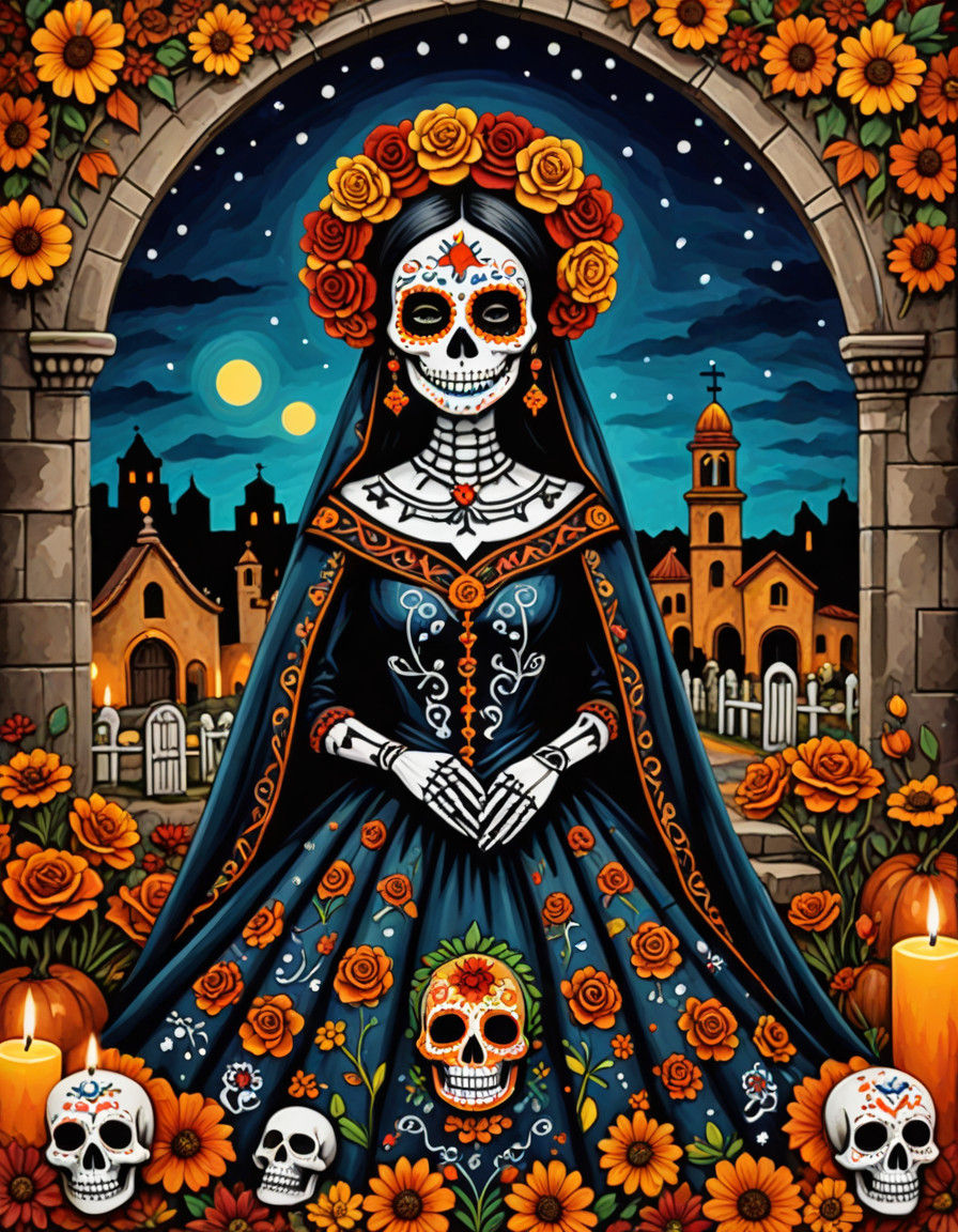 La Catrina Celebrates Dia de los Muertos in Vibrant Mexican....